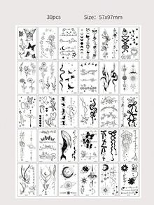 30pcs/Pack Creative Temporary Tattoo Stickers, Including Butterfly, Flower, Moon, Small Snake Patterns, Unisex, Realistic Waterproof, Suitable For Fingers, Arms And Body Decoration - Multicolor - View 10