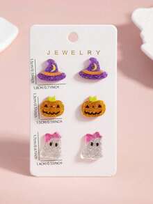 3 Pairs/Sets Halloween Pendant Earrings, Fun Cute Playful Design, Halloween Party Ear Accessories - Multicolor - View 4