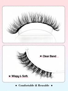Sibeuna 6 Pairs Natural Lashes,Kitten Eye False Eyelashes,Cat Eye Lashes,Clear Band Faux Mink Lashes,Reusable,For Daily Style Eye Makeup,Beginner-Friendly,Full Strip Lashes - Black - View 2