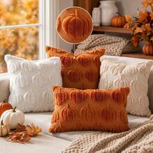 1/2Pcs Fall Pumpkin Throw Pillow Covers, Soft Suede Jacquard Cushion Covers With Hidden Zipper, Beige Base Orange Pumpkin Jacquard Pattern, 18*18 Inches, Farmhouse Harvest Decor For Sofa Bed, Halloween Thanksgiving Christmas Holiday Home Decor - Burnt Orange - View 5