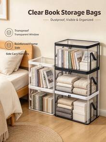 1pc White Transparent Thickened Storage Box, Double Zipper Lid Closed Storage Box, Ideal For Classifying And Storing Clothing, Blankets, Pants, Underwear, Space-Saving Design For Office And Home Organization, Wardrobe Storage System - Multicolor - View 4