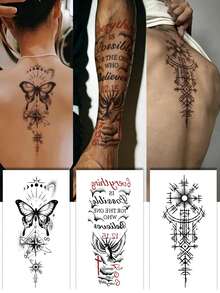 STARTTOOS 6PCS Black Personalized Creative Niche Butterfly Tree Eye Snake Symbol Pattern Party Gift DIY Holiday Gift Temporary Waterproof Tattoo Stickers For Arm Shoulder Back - Black - View 2