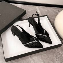 Women's Rhinestone Strip Decor Thin High Heel Shoes, Elegant Versatile Commute Style Back Strap Design Sandals - Black - View 6