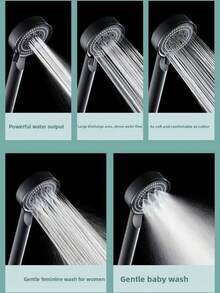 5-Setting Pressurized Shower Head 1pc Suitable For Home Decor - Black-1pc - View 8