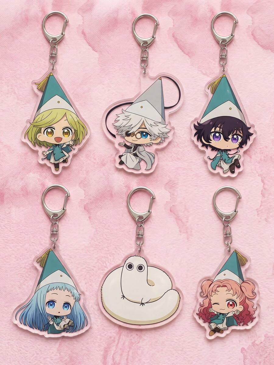 1pc/6pcs Witch Hat Atelier Acrylic Keychain, Square Pendant, Lightweight Backpack Key Charm, Fantasy Art Style Key Accessory, Suitable For Manga Lovers, Teenagers Collection And Gifts - Multicolor - View 1