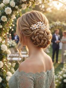 1pc Elegant Floral Rhinestone Hair Comb, Wedding Bridal Hair Accessory, Shiny Alloy Hair Clip, Suitable For Women's Party, Ball, Daily Styling - Multicolor - View 3