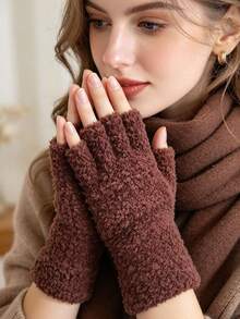 Autumn/Winter Solid Color Thermal Lined Thick Gloves, Soft Elastic Gloves, Suitable For Typing, Driving, Office And Outdoor Wear - Multicolor - View 4