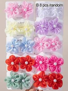 16/8/1pc Girls Colorful Floral Hair Clips, Soft Glitter Gauze Alligator Hair Clips With Pearl Embellishments, Children's Hair Accessories, Side Bangs Hair Clips, Fairy Style Hair Clips For Daily Wear - Multicolor - View 8