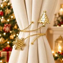 1pc Christmas Curtain Tiebacks, Metal Snowflake & Christmas Tree Curtain Holdbacks, Decorative Window Curtain Fasteners, Flexible Curtain Tie Rope Holder, Home Window Drape Accessory For Christmas Holiday Party Indoor Decoration - Christmas Tree Style - View 8