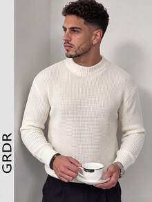 GRDR Men's Autumn/Winter Jacquard Half-High Neck Long Sleeve Sweater - Apricot - View 3