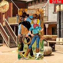 2D Door Banner, 1pc, Wild West Cow Theme Photo Door Banner, Polyester Material, Bright And Durable, Suitable For Hunter Photo Props Party Supplies Face Silhouette Background Birthday Party Decoration - Multicolor - View 2