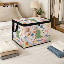 1pc 2D FLAT New Felt-Like Texture Green Dinosaur Alien UFO Space Fantasy Print Storage Box, Clothes & Bedding Storage, Toy Storage, Moving Storage, Wardrobe Organization, Underbed Storage, Foldable Zipper Storage Box, Fantasy Style Storage Container, Fabric Storage Organizer, Home Space-Saving Storage Bag - A - View 10