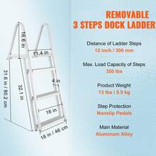 Dock Ladder, Removable 3 Steps, 350 Lbs Load Capacity, Aluminum Alloy Pontoon Boat Ladder With 4'' Wide Step & Nonslip Mat, Easy To Install For Ship/Lake/Pool/Marine Boarding - 3 Steps - View 7