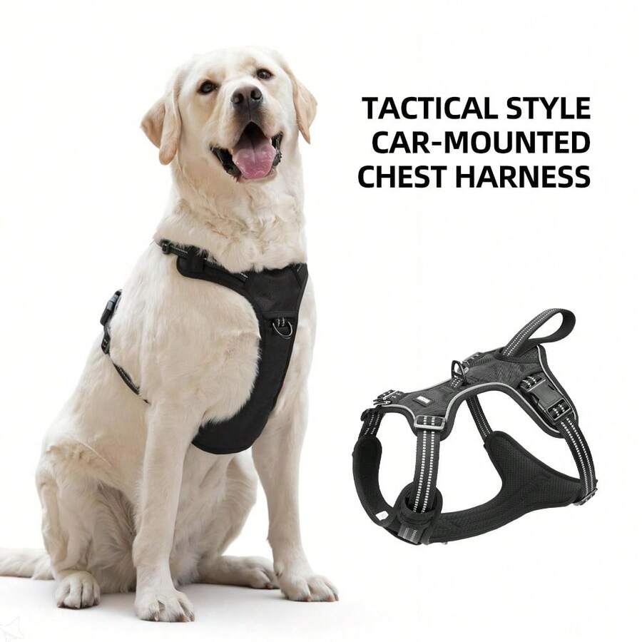 1680D Double-Strand PU Oxford Breathable Mesh Dog Tactical Harness, Same Color Dual Reflective Webbing Anti-Pull, Car-Use Short Leash Dual-Purpose With Built-In Handle, Multiple Colors Available, 4-45kg Large Dog Outdoor Walking And Travel Pet Harness - Multicolor - View 1