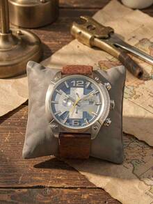 DZ4340 Men's Watch | Diesel 48MM Silver Case, Silver Blue Chronograph Dial, Strap, Date Window, 10BAR Waterproof Men's Chronograph Watch - Brown - View 5