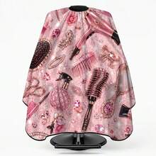 2/1pc Exquisite Hairdressing Apron Cape, Fashionable Glitter Pink Beauty Hair Accessory Print, Adjustable Neck Hairdressing Cape, Suitable For Women's Hair Dyeing And Styling - Multicolor - View 7