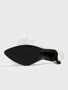 Solid Color Glamorous PU Leather Big Bow High Heel Slippers For Outdoor All Seasons - White - View 3