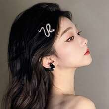 1pc/2pcsDark Cool Girl Hair Accessory, Unique Snake Shaped Hair Clip, Versatile Side Bang Hairpin For Women - Multicolor - View 5
