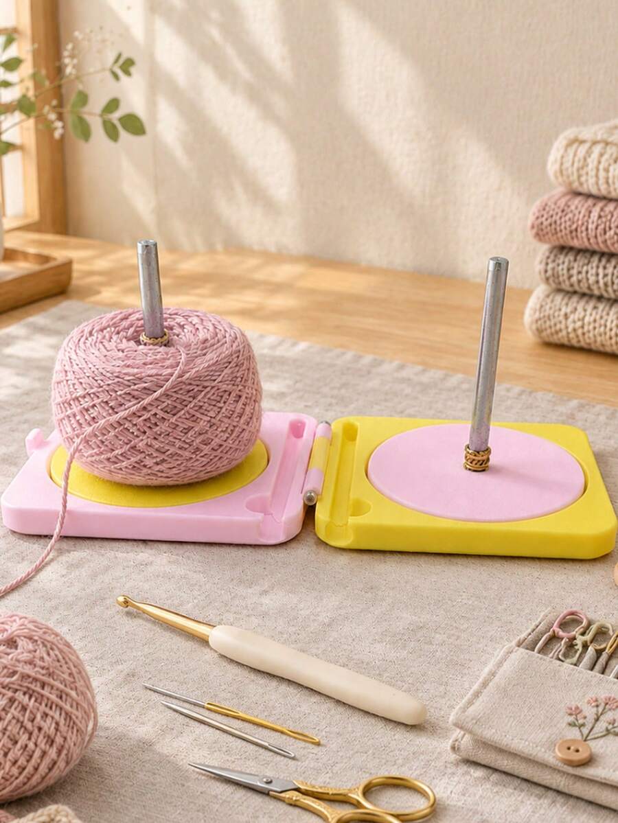 1pc Macaron Spinning Yarn Storage Rack, Fresh Style Dual Axis Yarn Rack, Foldable Portable Yarn Shaft, Lightweight And Durable, Suitable For Crochet Knitting, Home Hand Knitting, Outdoor DIY, And Handmade Studio (A/B Models Shipped Randomly) - Yarn Spool - View 1
