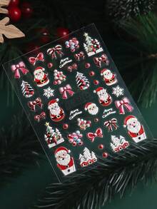 2pcs5D Red Santa ClausNail Art Sticker Christmas Tree Snow Tree Snowflake Bow Bubble Designs Nail Decals Self-Adhesive Sliders Manicure Decoration For Christmas New Year Holiday Gift - Multicolor - View 4