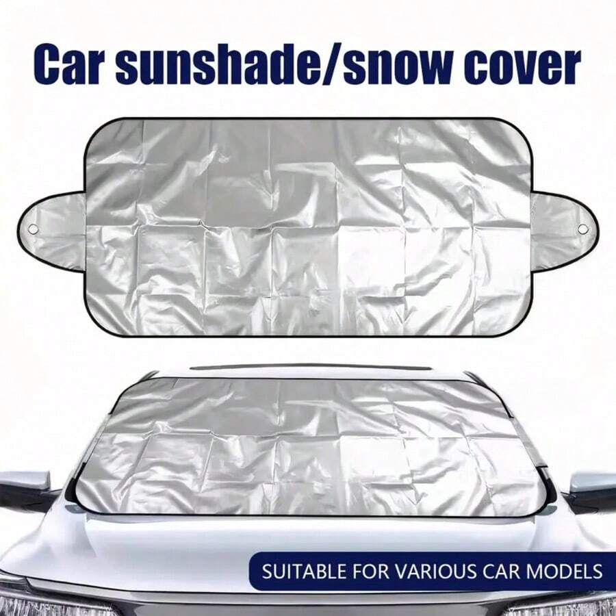 1pc Car Front Windshield Sun Shade (Random Size), Double-Sided Use Sun & Snow Shield, Thickened Reflective Material, Heat Insulation & UV Protection, Frost & Dust Proof, With Hanging Ear Design, Easy To Store & Fold, Fits Most Car Models, Summer Sun Shade & Cooling, Winter Snow Protection, Portable Car Sun Curtain, Outdoor Parking Protection, Car Interior Protection Accessory - Multicolor - View 1