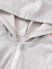 Girls Casual Hooded Sweatshirt Dress, Light Gray Tone, Minimalist Versatile Half-Zip Design, Long Sweatshirt - Light Grey - View 6