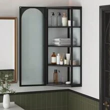105CM Triangular White-Clear Glass Wall Cabinet, Four-Tier Storage, No Back Panel Required, Suitable For Kitchen And Bathroom - Black - View 4