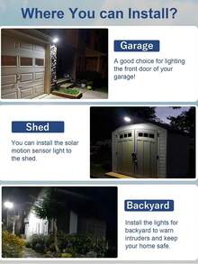 Set 2/1 buah Lampu Dinding Luar Ruangan Tahan Air Bertenaga Surya, Lampu Sorot 168 LED dengan Sensor Gerak, Lampu Keamanan Tenaga Surya, Cocok untuk Garasi Luar Ruangan, Taman, Halaman, Gudang, Talang, Jalan Setapak Taman, dan Lainnya - beraneka warna - View 7