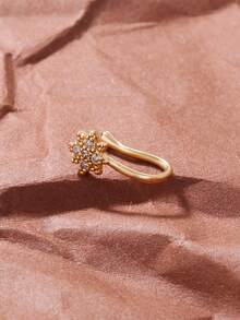 1pc U-Shaped Star Zirconia Nose Ring, Micro-Inlaid Star Zirconia Fake Nose Ring Piercing Jewelry For Women - Yellow Gold - View 3