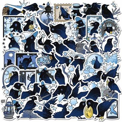 50Pcs Cute Magic Crow Stickers, Waterproof Vinyl Raven Decals For Laptop Phone Water Bottle Journal Scrapbook