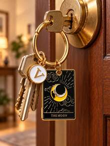 1pc Bohemian Style Star & Moon Keychain, Vintage Moon Tarot Card Letter Bag Pendant Key Ring, Personalized Star & Moon Bag Charm - Multicolor - View 3