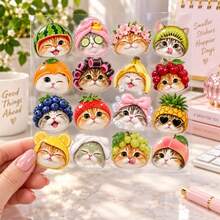 1pc Cute Cat Big Head Curly Embossed Transfer Sticker Expression Packaging Decorative Sticker - one-size - View 9
