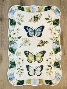 Pinkie Home - 1pc Asymmetrical Irregular Shape Butterfly Rug - Modern Aesthetic, Machine Washable, Non-Slip - Print Living Room Rug Area Rug/Carpet/Bath Mat, Suitable For Bathroom, Kitchen, Entryway, Hallway, Bedside, Living Room, Bedroom, Home Decor - Green - View 3