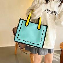 1 chiếc túi canvas phong cách anime/hoạt hình kiểu Nhật cho nữ, túi tote đeo vai phối màu dung tích lớn - Nhiều màu - Xem 7