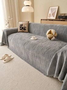 1pc Solid Color Textured Tassel Sofa Cover, All-Season Non-Slip Full Coverage Sofa Protector, Pet-Friendly Anti-Scratch Sofa Cover, Machine Washable Room Decor, Sofa Cover Suitable For Living Room L-Shaped Sofa, Single Sofa, Loveseat, 3-Seater Sofa, 4-Seater Sofa And Sectional Sofa (Sold Separately) - Grey - View 4