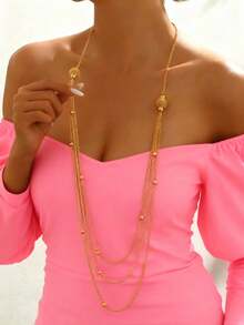 1 buah Kalung Panjang Multilayer Elegan Premium Terlaris untuk Wanita, Cocok untuk Pesta Liburan, Acara Kumpul-kumpul, Pakaian Sehari-hari, Hadiah untuk Teman - Emas - View 3