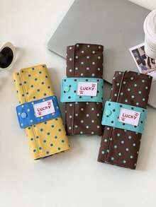 1pc Retro Style Fabric Polka Dot Roll-Up Makeup Brush Bag, Snap Button Strap & Label Decor, Multi-Slit Pockets & Zipper Compartment, Portable Cosmetic Storage Pouch, Travel Makeup Organizer For Vacation, Daily Trip, Bathroom & Vanity Table Use - View 9