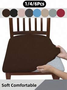 Solid Color High Elastic Chair Seat Cover, Dust-Proof And Wear-Resistant, Suitable For Restaurant Chairs, Office And Home Decor, Washable Dust-Proof Protective Cover, Suitable For Restaurant, Hotel, Home Bench Use, Universal Milk Silk Chair Seat Cover, Restaurant Chair Cover, Dining Chair Cover, Restaurant Chair Cover Set, 1, 4 Or 6 Pieces - Monochrome - View 11
