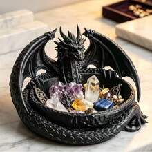 1 khay lưu trữ resin hình rồng xoắn màu đen, đĩa trưng bày tinh thể quặng phong cách phù thủy Gothic, hộp đựng đa năng cho trang sức, chìa khóa, đồng xu, quà tặng trang trí bàn làm việc tâm linh Wicca Altar - Nhiều màu - Xem 1