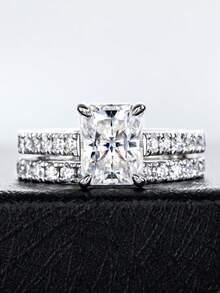 7x9mm/3.0CT Radiant Cut Moissanite Ring, S925 Silver Moissanite Engagement/Wedding Ring, Suitable For Gift - White - View 6