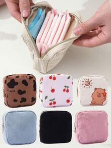 Sanitary Napkin Storage Bag, Corduroy Sanitary Napkin Storage Bag, Multi-Functional Storage Bag, Portable Storage Bag, Cosmetic Lipstick Bag, Portable Storage Bag, Cosmetic And Lipstick Storage Bag, Large Capacity Storage Bag For Sanitary Napkins - View 1