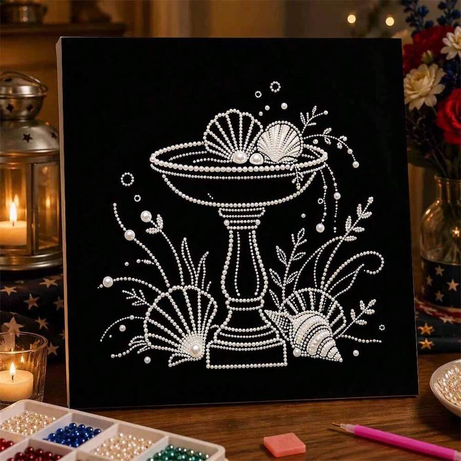Pearl Painting Set, Undersea Shells, 7.8X7.8 Inches, Suitable For Adults And Beginners, Contains Pearl Beads, Holiday Wall Decoration, Home Decoration, With Inner Frame - Sets - View 1