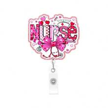 1pc Nurse Retractable Badge Reel, Retractable Acrylic ID Card Holder Clip, Suitable For Nurses, Doctors, Teachers, Volunteers, Office Workers, Christmas, Valentine's Day - A - View 4