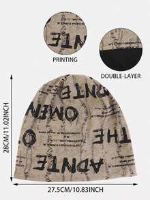 1PC Autumn/Winter Vintage Letter Cotton Pullover Beanie Hat, Slouchy Hat, Headscarf Hat, Suitable For Daily Use - Multicolor - View 2