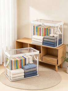 1pc White Transparent Thickened Storage Box, Double Zipper Lid Closed Storage Box, Ideal For Classifying And Storing Clothing, Blankets, Pants, Underwear, Space-Saving Design For Office And Home Organization, Wardrobe Storage System - Multicolor - View 6