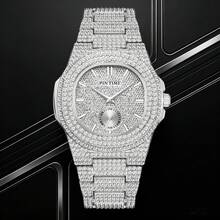 1PC Luxury Men's Quartz Watch Hip Hop Iced Out Full Rhinestone Watch, Round Dial Displaying Shiny Starry Sky Men's Fashion Accessory - one-size - View 10