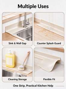 1pc Silicone Water Splash Guard, Self-Adhesive Flexible Sink Splash Guard, Countertop Water Barrier, Suitable For Kitchen Sink, Wash Basin And Bathroom, Easy Installation, Kitchen Countertop Accessory, Gap Sealing Strip - Multicolor - View 9