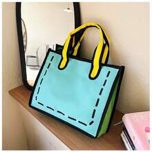 1 chiếc túi canvas phong cách anime/hoạt hình kiểu Nhật cho nữ, túi tote đeo vai phối màu dung tích lớn - Nhiều màu - Xem 11