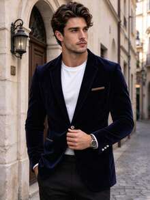 Men's Vintage Style Suit Jacket, Suitable For Formal Occasions, Business Meetings And Gatherings - Navy Blue - View 2
