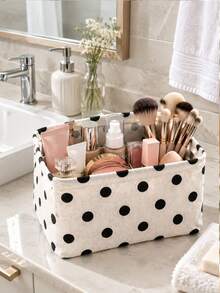 1/3pcs Cute Black And White Polka Dot Storage Box With Handle | Modern Open-Top Organizer, Durable Polyester Canvas, Ideal For School, Office, Dressing Table, And Room Decor, Multi-Use For Makeup, Crafts, And More, Shelf Baskets - Black and White - View 5